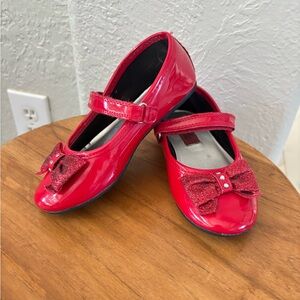 Rachel Shoes Red Patent Mary Jane with Glitter Bow